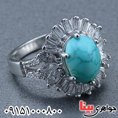 انگشتر فیروزه نیشابوری رودیوم زنانه بسیار زیبا