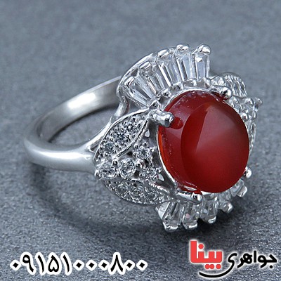 انگشتر عقیق یمنی رودیوم زنانه بسیار زیبا _کد:24386