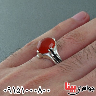 انگشتر عقیق قرمز موکل دار مردانه _کد:24414