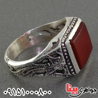 انگشتر عقیق قرمز موکل دار مردانه _کد:24416