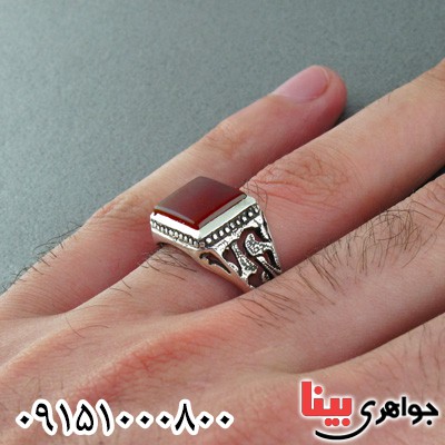 انگشتر عقیق قرمز موکل دار مردانه _کد:24416