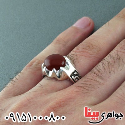 انگشتر عقیق قرمز موکل دار عالی مردانه _کد:24417