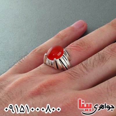 انگشتر عقیق قرمز موکل دار عالی مردانه _کد:24418