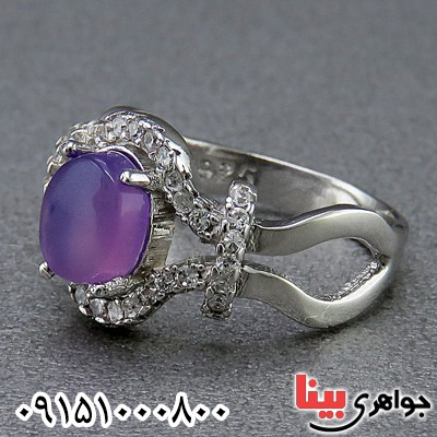 انگشتر عقیق یمنی کبود رودیوم زنانه بسیار زیبا _کد:24529