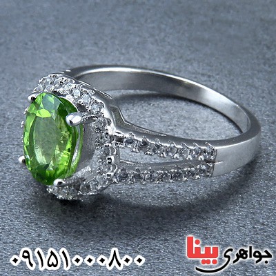 انگشتر زبرجد خوشرنگ بسیار زیبا رودیوم زنانه