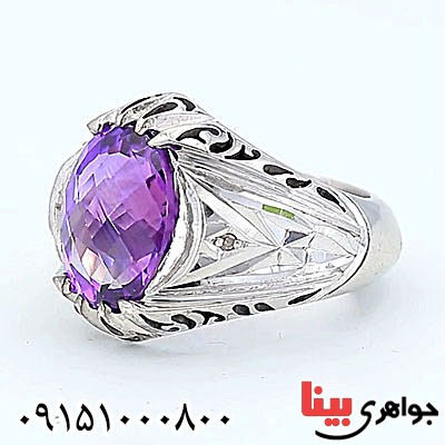 انگشتر آمتیست دست ساز خوشرنگ مردانه _کد:24556