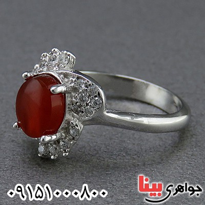 انگشتر عقیق یمنی رودیوم زنانه زیبا _کد:24585