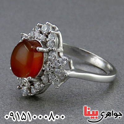 انگشتر عقیق یمنی خوشرنگ بسیار زیبا رودیوم زنانه _کد:24587