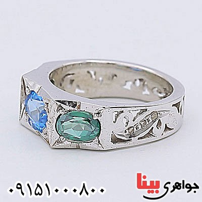 انگشتر توپاز و الماس دست ساز مردانه _کد:24601