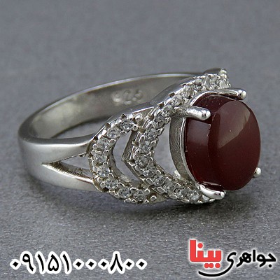 انگشتر عقیق یمنی رودیوم خوشرنگ زنانه _کد:24604