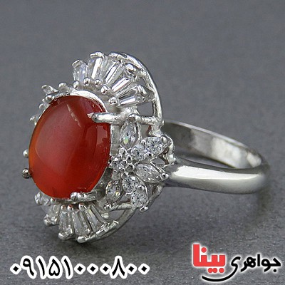 انگشتر عقیق یمنی رودیوم زنانه بسیار زیبا