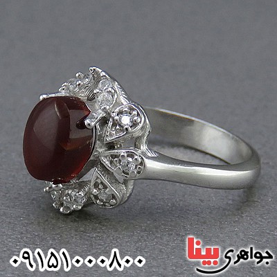 انگشتر عقیق یمنی خوشرنگ رودیوم زنانه _کد:24607