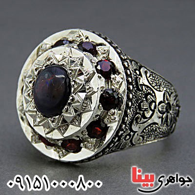 انگشتر اوپال دور یاقوت دست ساز مردانه _کد:24625