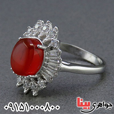 انگشتر عقیق یمنی رودیوم زنانه _کد:24633