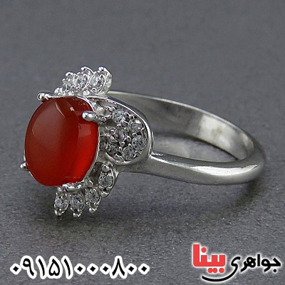 انگشتر عقیق یمنی رودیوم زنانه بسیار زیبا _کد:24642