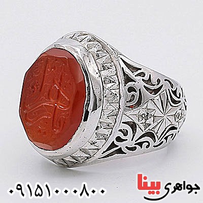 انگشتر عقیق یمنی خطی دست ساز مردانه فاخر _کد:24662