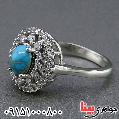 انگشتر فیروزه نیشابوری رودیوم خاص زنانه _کد:24690