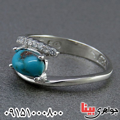 انگشتر فیروزه نیشابوری رودیوم زنانه _کد:24693