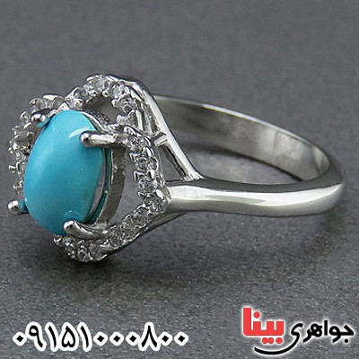 انگشتر فیروزه نیشابور رودیوم خاص زنانه _کد:24694