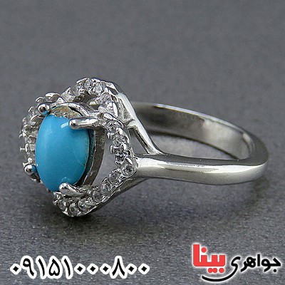 انگشتر فیروزه نیشابوری رودیوم زیبا زنانه _کد:24695
