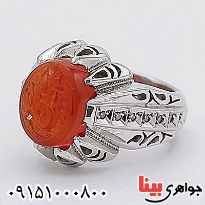 انگشتر عقیق یمنی خطی با حکاکی یا حسین مظلوم _کد:24711