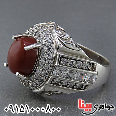 انگشتر عقیق یمنی درشت رودیوم زنانه
