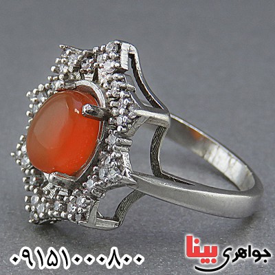 انگشتر عقیق یمنی رودیوم زنانه زیبا