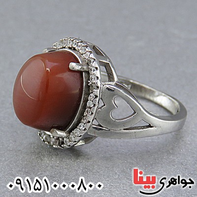 انگشتر عقیق یمنی زنانه رودیوم خوشرنگ _کد:24774