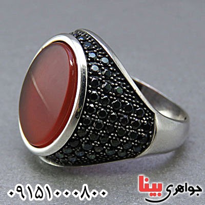 انگشتر عقیق قرمز میکروستینگ مردانه طرح ترک _کد:24787