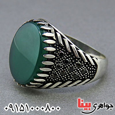 انگشتر عقیق سبز میکروستینگ مردانه طرح ترک _کد:24788