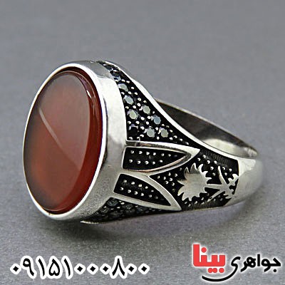 انگشتر عقیق قرمز میکروستینگ مردانه طرح ترک _کد:24789