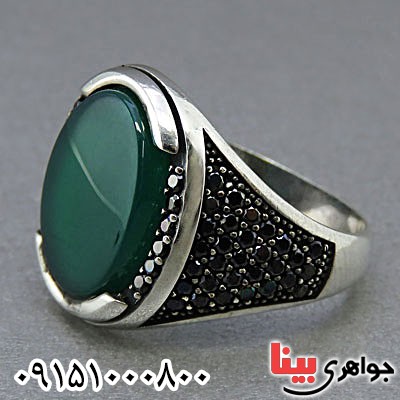 انگشتر عقیق سبز میکروستینگ مردانه خاص طرح ترک _کد:24806