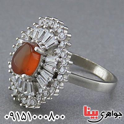 انگشتر عقیق یمنی زیبا و خوشرنگ رودیوم زنانه _کد:24810