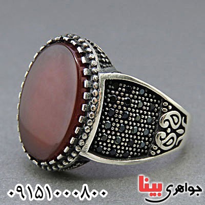 انگشتر عقیق قرمز خوشرنگ میکروستینگ طرح ترک مردانه _کد:24821