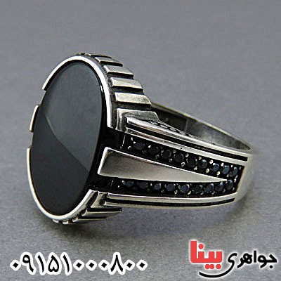 انگشتر عقیق سیاه (اونیکس) میکروستینگ مردانه خاص طرح ترک _کد:24830