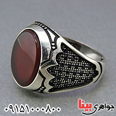 انگشتر عقیق قرمز میکروستینگ مردانه خاص طرح ترک _کد:24833