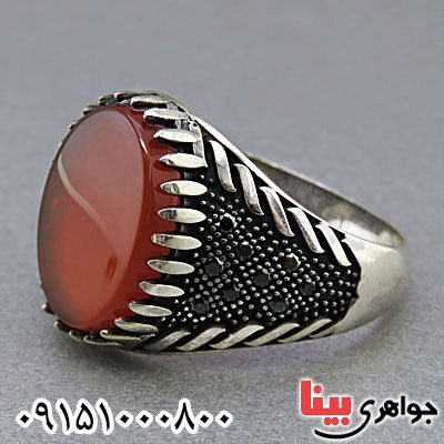 انگشتر عقیق قرمز میکروستینگ مردانه خاص طرح ترک _کد:24834