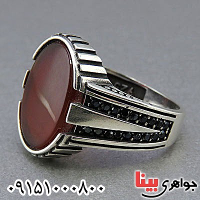 انگشتر عقیق قرمز میکروستینک مردانه طرح ترک _کد:24835
