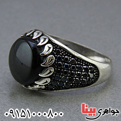 انگشتر عقیق سیاه (اونیکس) میکروستینگ مردانه خاص طرح ترک _کد:24836