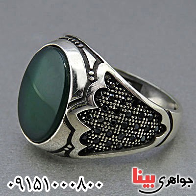 انگشتر عقیق سبز طرح ترک میکروستینگ مردانه _کد:24838