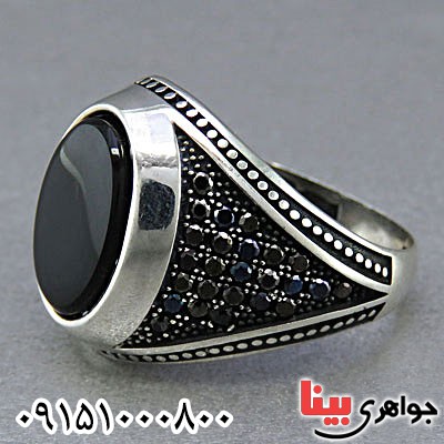 انگشتر عقیق سیاه (اونیکس) مردانه میکروستینگ طرح ترک زیبا _کد:24839