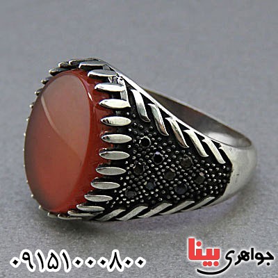 انگشتر عقیق قرمز میکروستینگ مردانه طرح ترک _کد:24841