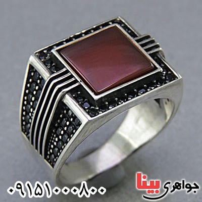 انگشتر عقیق قرمز مردانه میکروستینگ طرح ترک بسیار زیبا _کد:24842