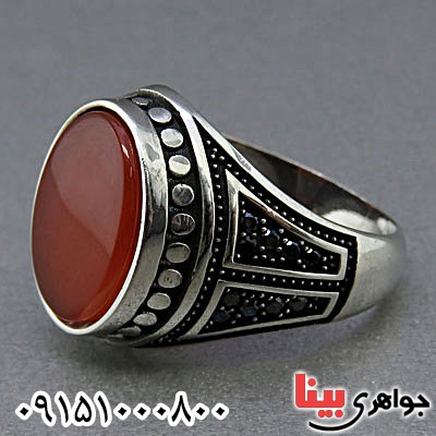 انگشتر عقیق قرمز میکروستینگ مردانه طرح ترک _کد:24861
