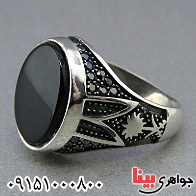 انگشتر عقیق سیاه (اونیکس) میکروستینگ مردانه طرح ترک _کد:24862
