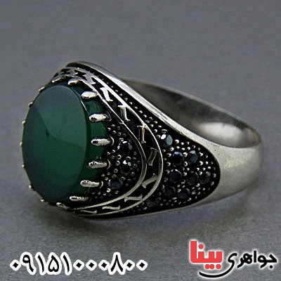 انگشتر عقیق سبز مردانه میکروستینگ طرح ترک بسیار زیبا _کد:24863