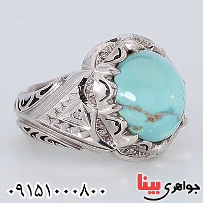 انگشتر فیروزه نیشابوری دست ساز فاخر مردانه _کد:24880