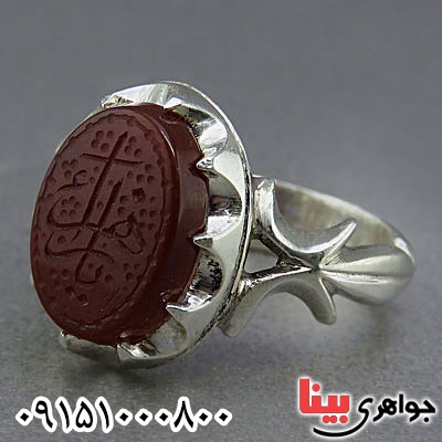انگشتر عقیق قرمز خطی دست ساز مردانه حکاکی یا زهرا _کد:24885
