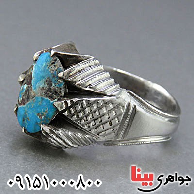 انگشتر فیروزه نیشابوری مردانه دست ساز _کد:24891
