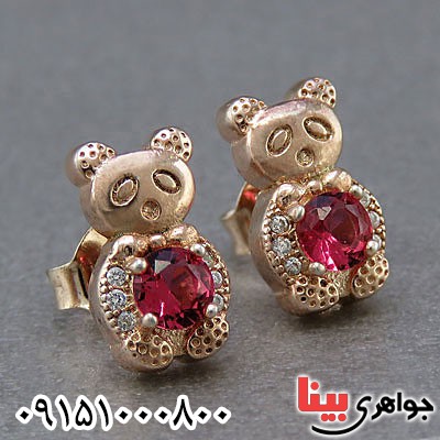 گوشواره نقره رزگلد با نگین طرح یاقوت خاص و زیبا _کد:24900